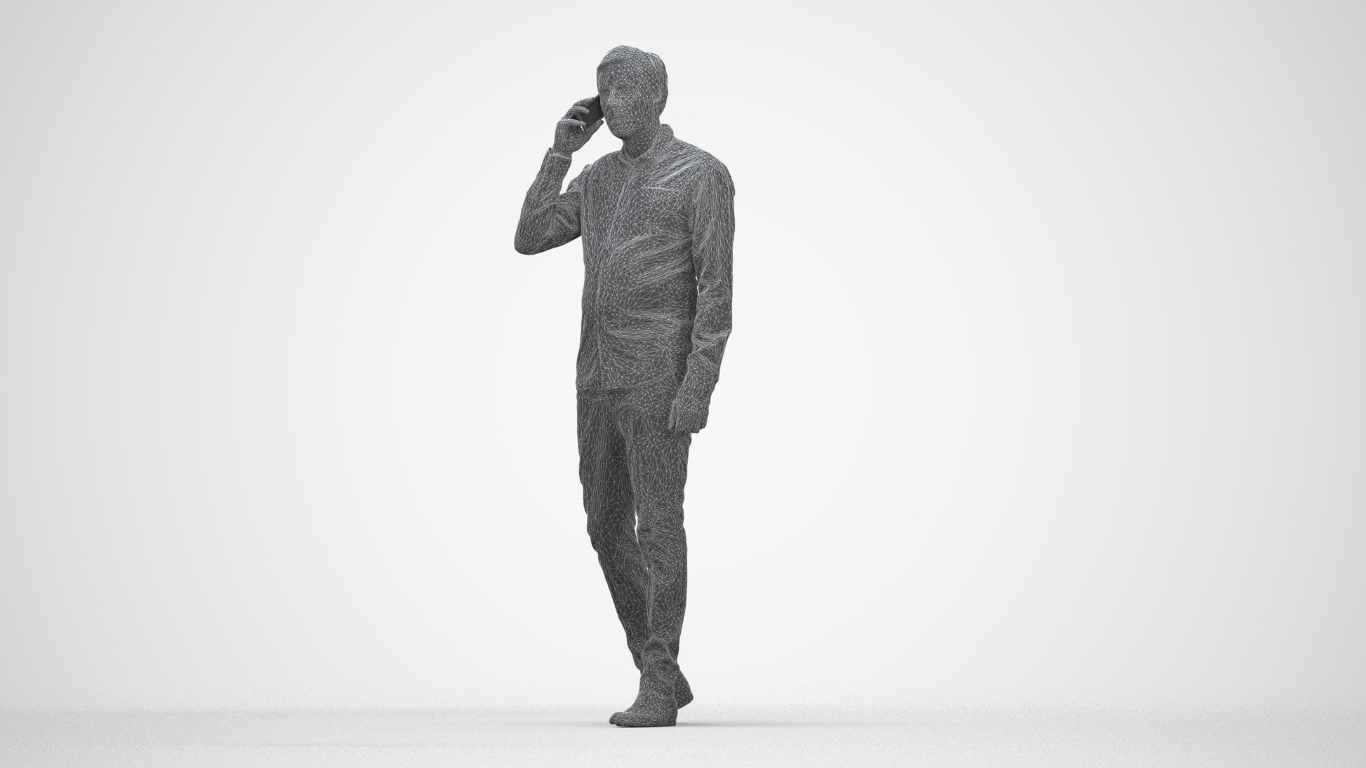 3D scanned man walking business, photorealistic archviz people for Enscape and SketchUp, wireframe back view
