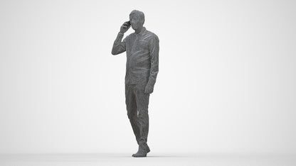 3D scanned man walking business, photorealistic archviz people for Enscape and SketchUp, wireframe back view