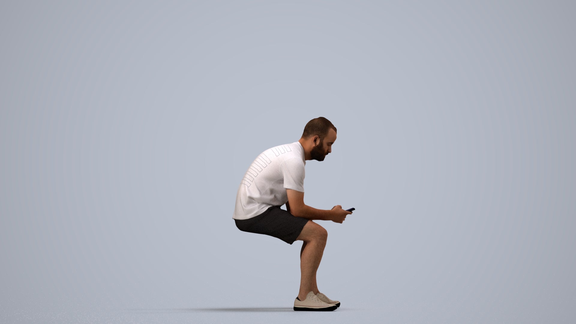 realistic 3D human man casual sitting, archviz people FBX OBJ for Blender, side view render
