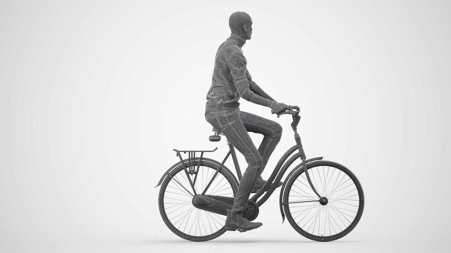realistic 3D human man casual cycling, archviz people FBX OBJ for Blender, wireframe side view