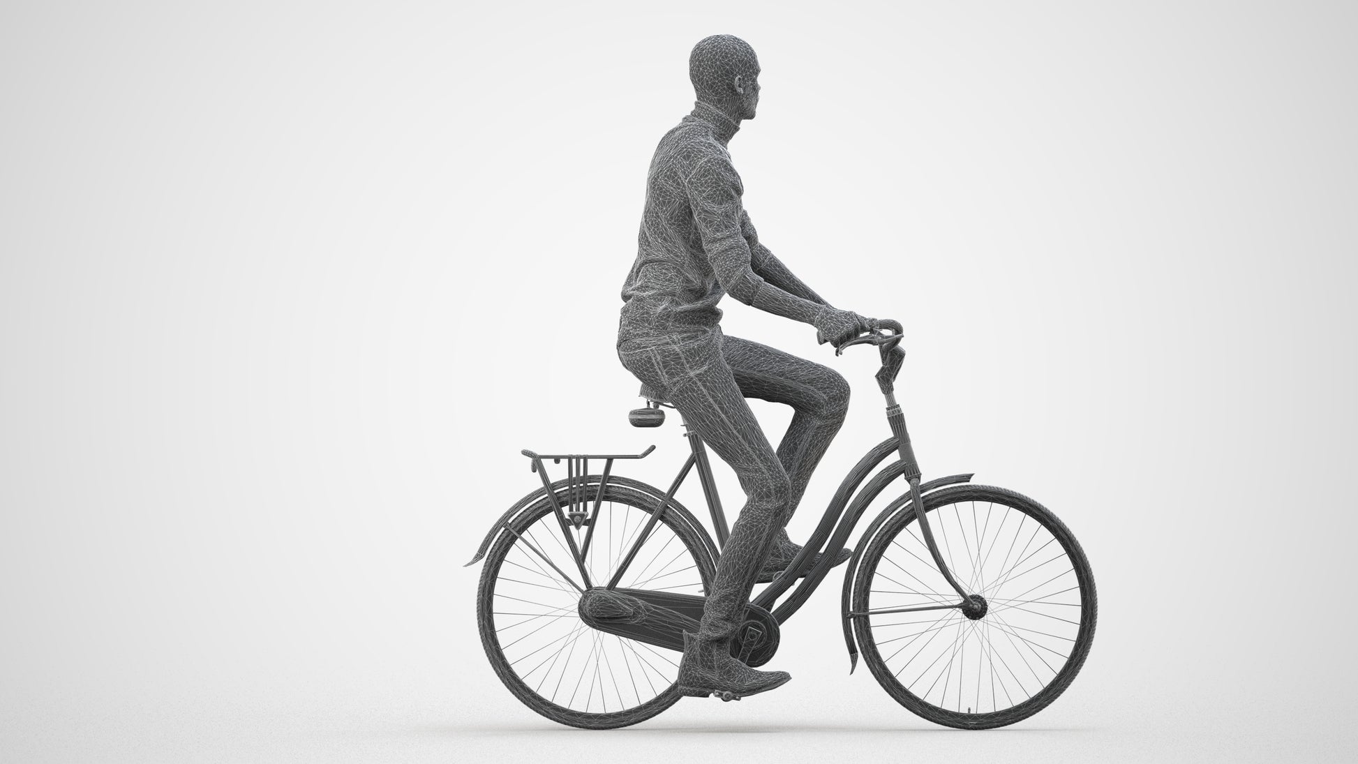 realistic 3D human man casual cycling, archviz people FBX OBJ for Blender, wireframe side view