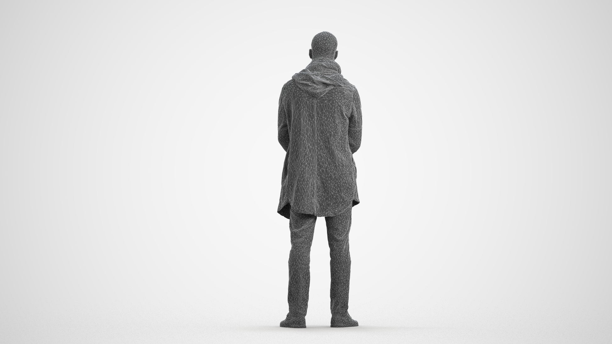 realistic 3D man casual standing, scanned archviz people for Blender and 3ds Max, wireframe front view