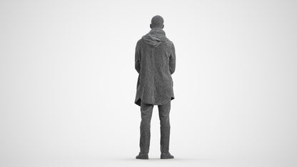 realistic 3D man casual standing, scanned archviz people for Blender and 3ds Max, wireframe front view