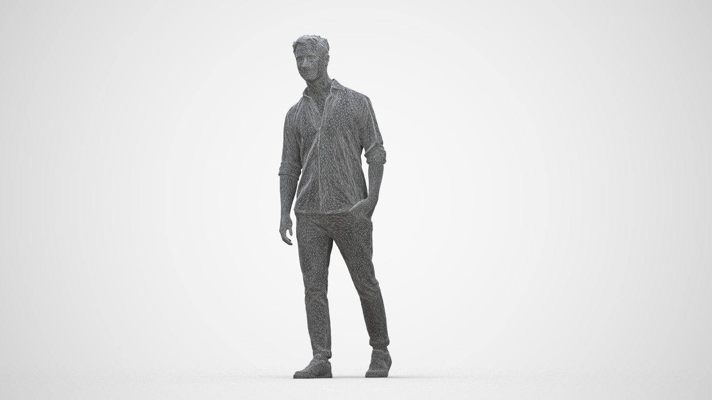 realistic 3D man casual walking, scanned archviz people for Blender and 3ds Max, wireframe back view