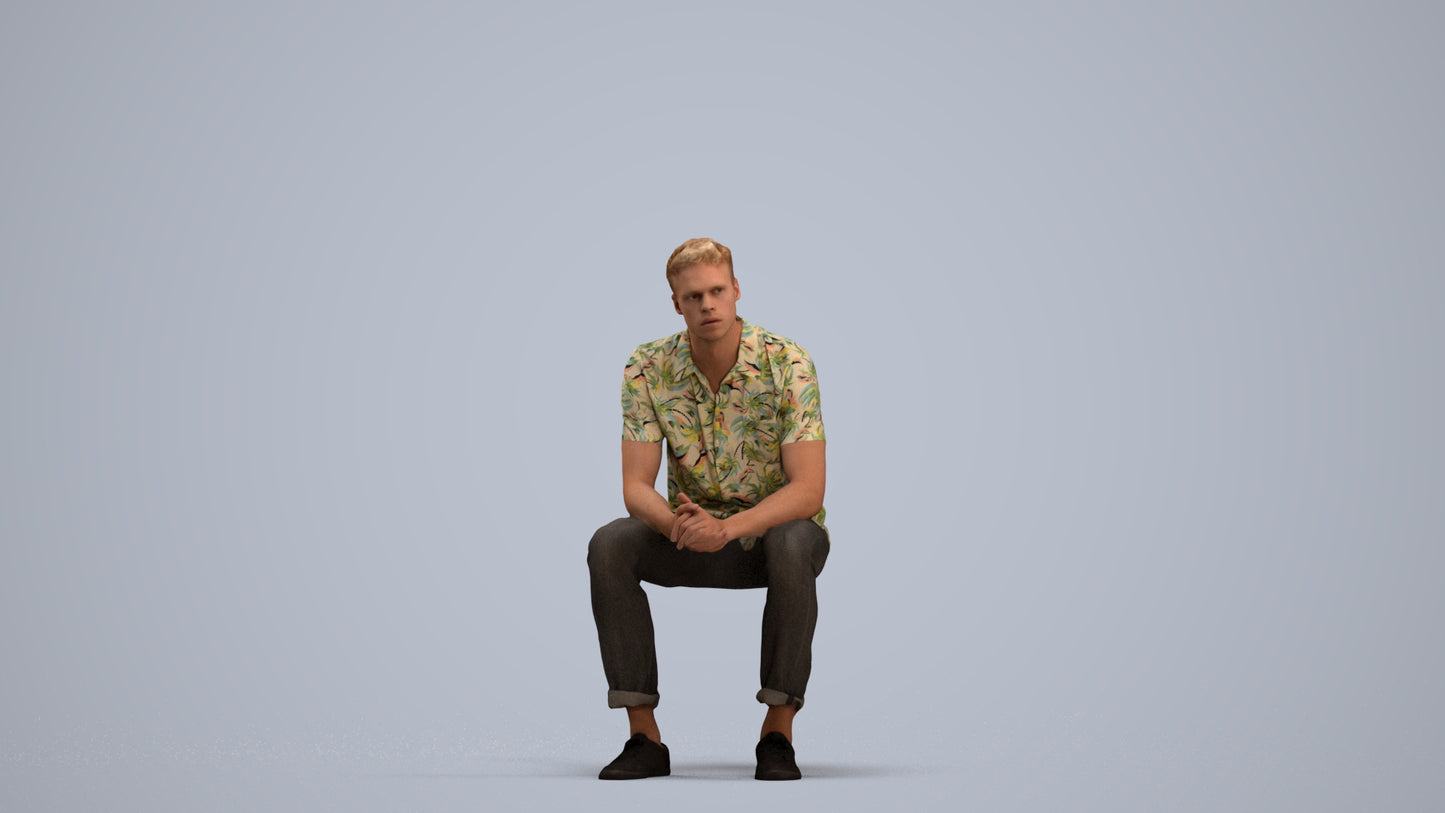 3D scanned man sitting casual, photorealistic archviz people for Enscape and SketchUp, standing pose render