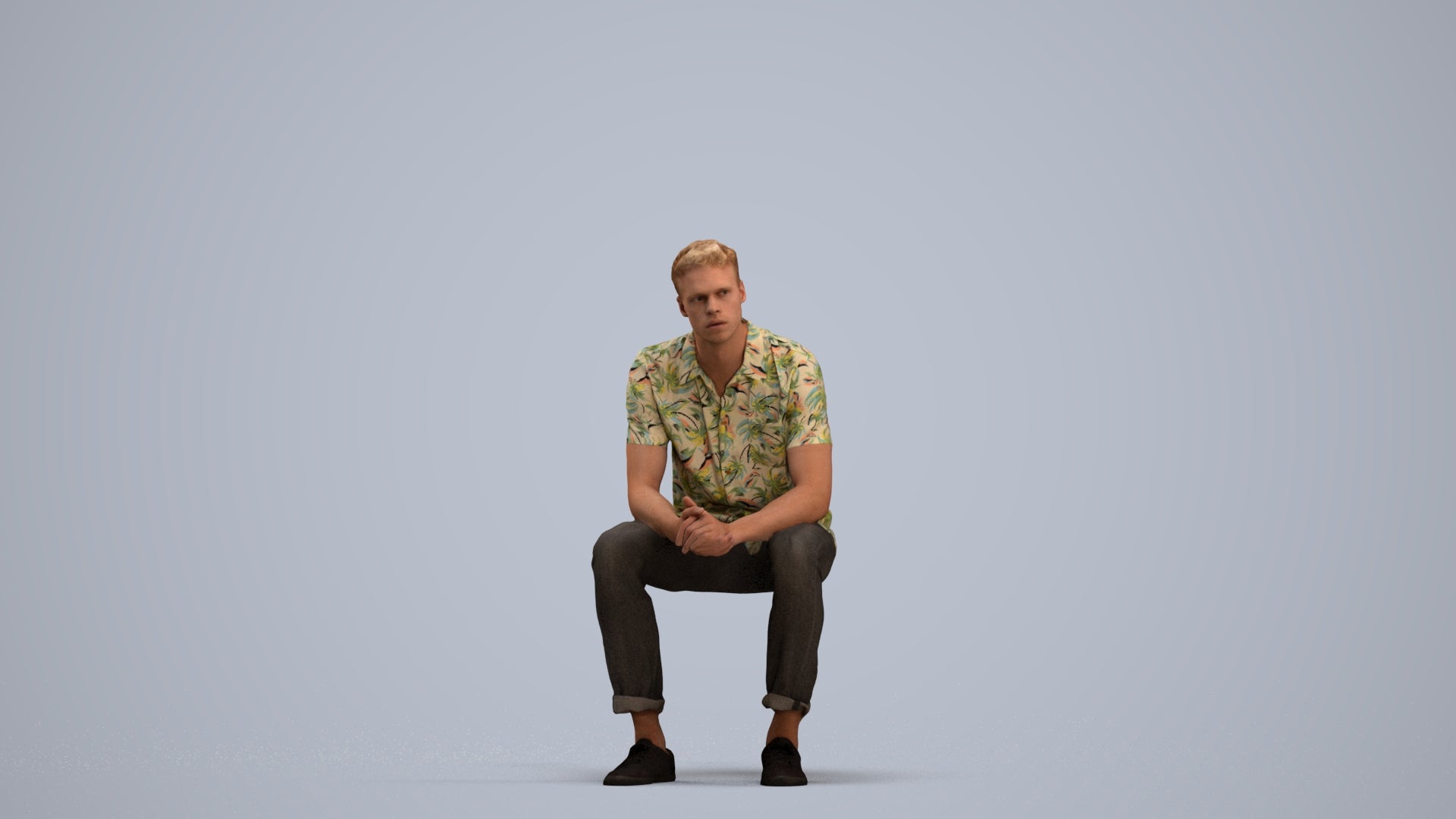 3D scanned man sitting casual, photorealistic archviz people for Enscape and SketchUp, standing pose render