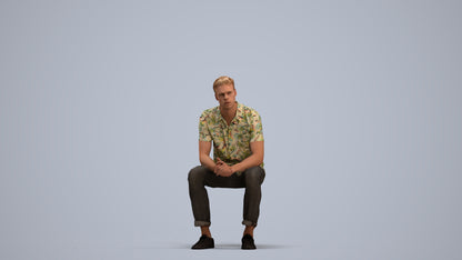 3D scanned man sitting casual, photorealistic archviz people for Enscape and SketchUp, standing pose render