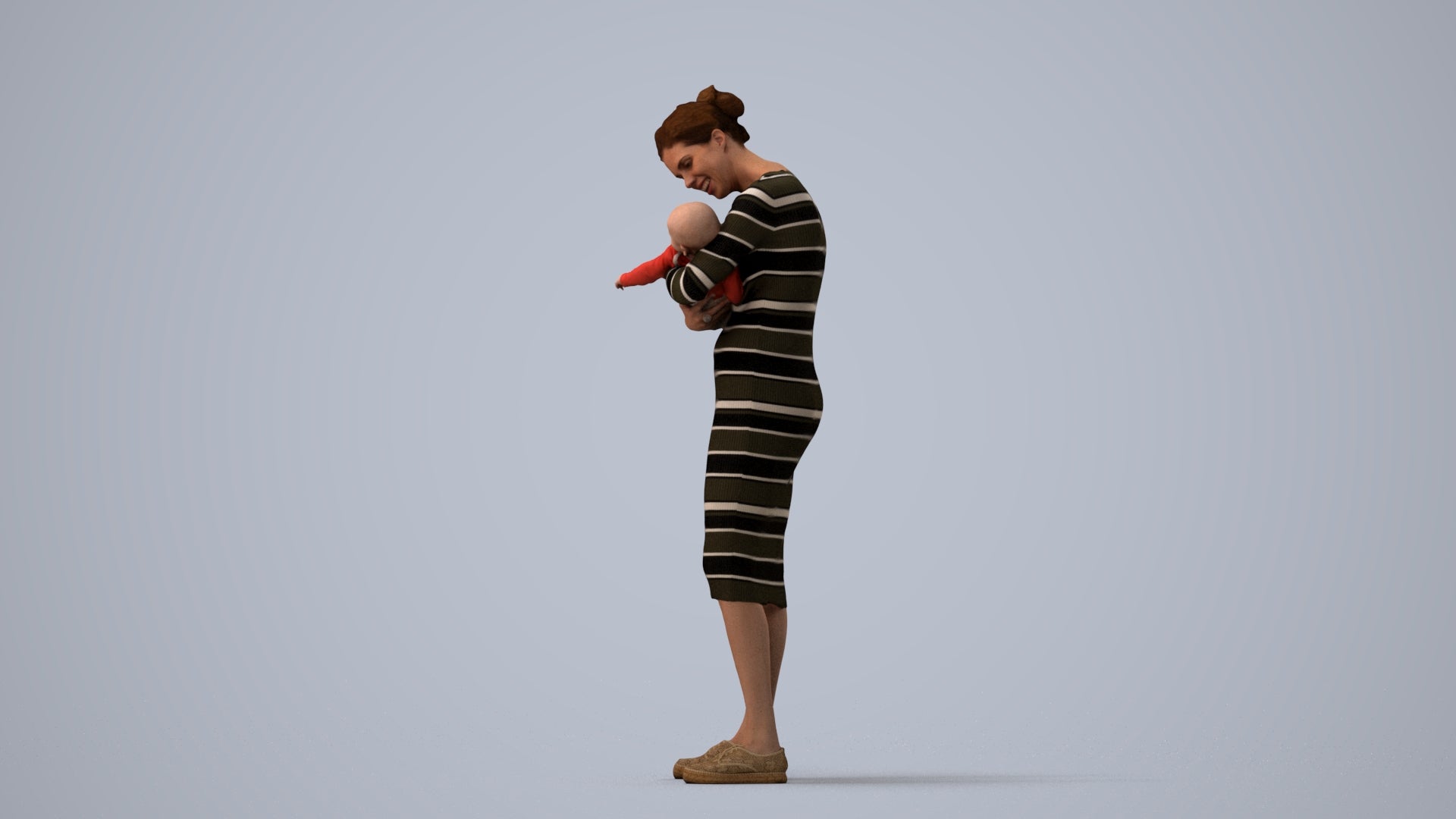 3D human model girl casual kids, photogrammetry scanned person for archviz, three-quarter view render