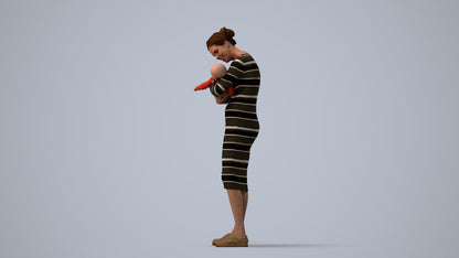 3D human model girl casual kids, photogrammetry scanned person for archviz, three-quarter view render