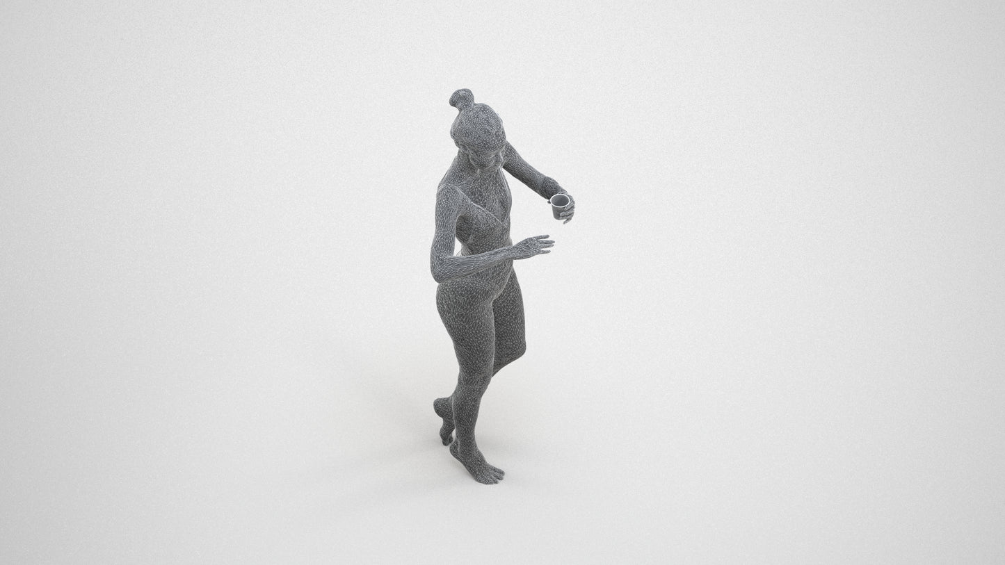 3D people model woman pool, scanned human for 3ds Max rendering, wireframe three-quarter view