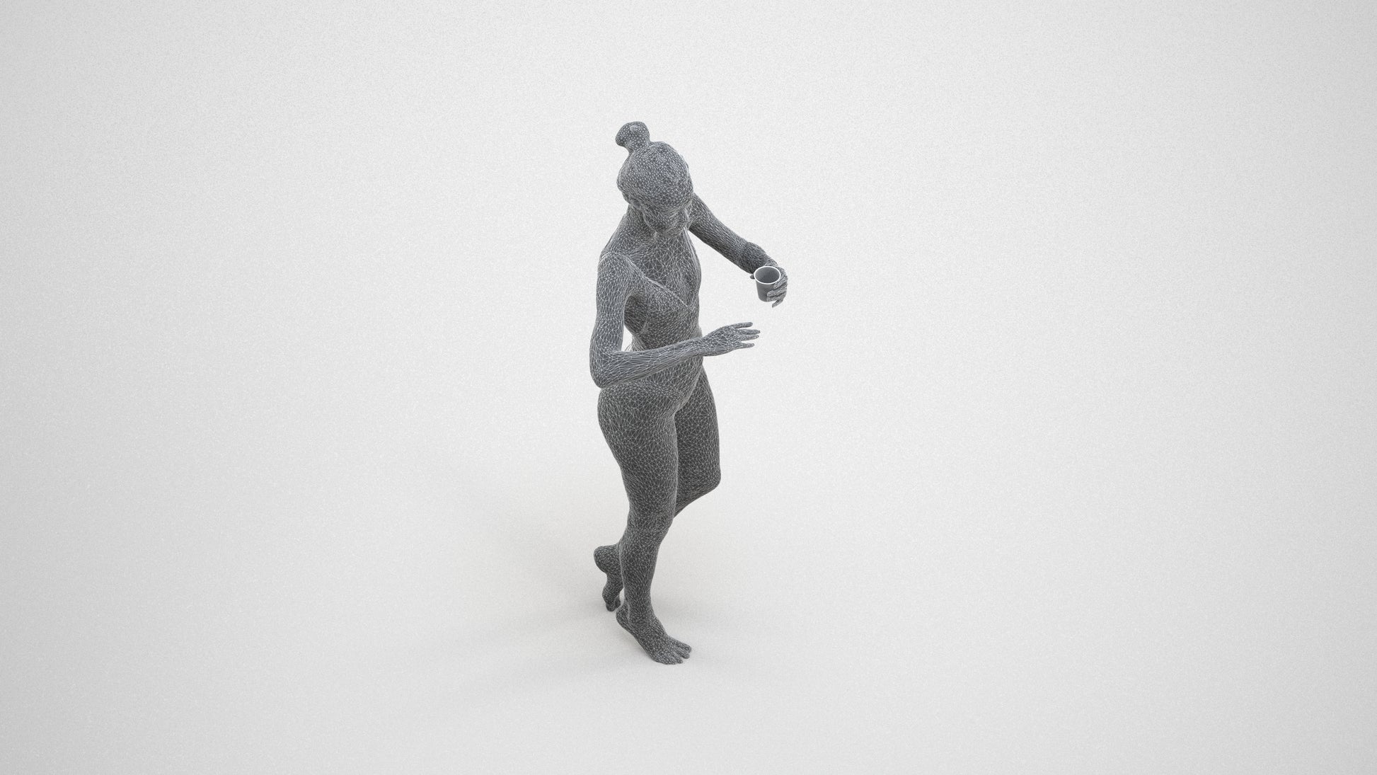 3D people model woman pool, scanned human for 3ds Max rendering, wireframe three-quarter view
