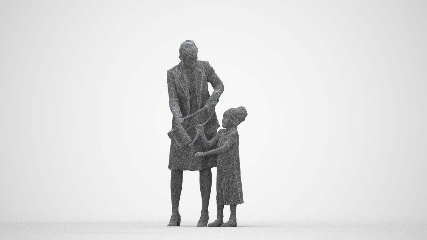 photogrammetry 3D girl casual kids, realistic human model archviz FBX, wireframe back view