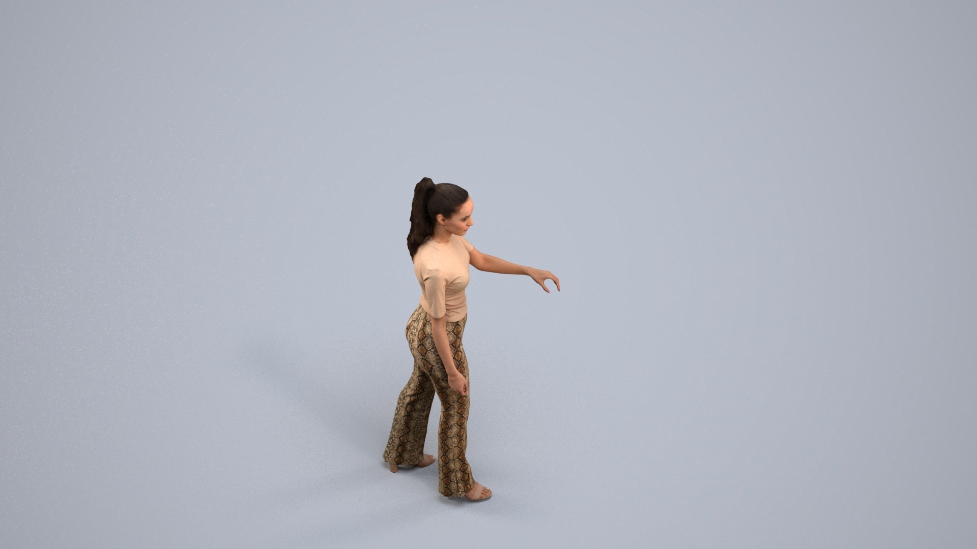 realistic 3D human woman casual door, archviz people FBX OBJ for Blender, back view render