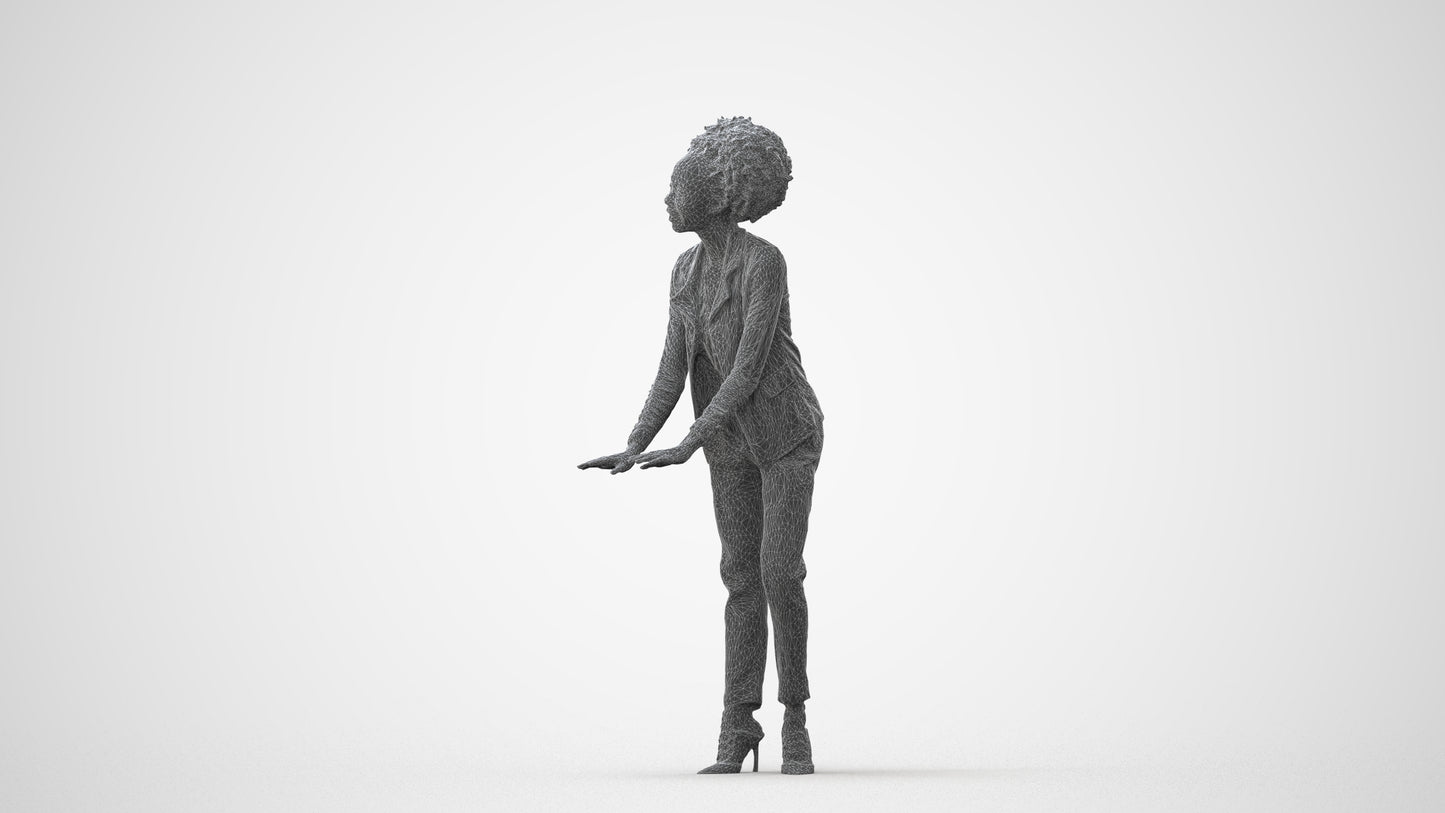realistic 3D human woman business standing, archviz people FBX OBJ for Blender, square thumbnail
