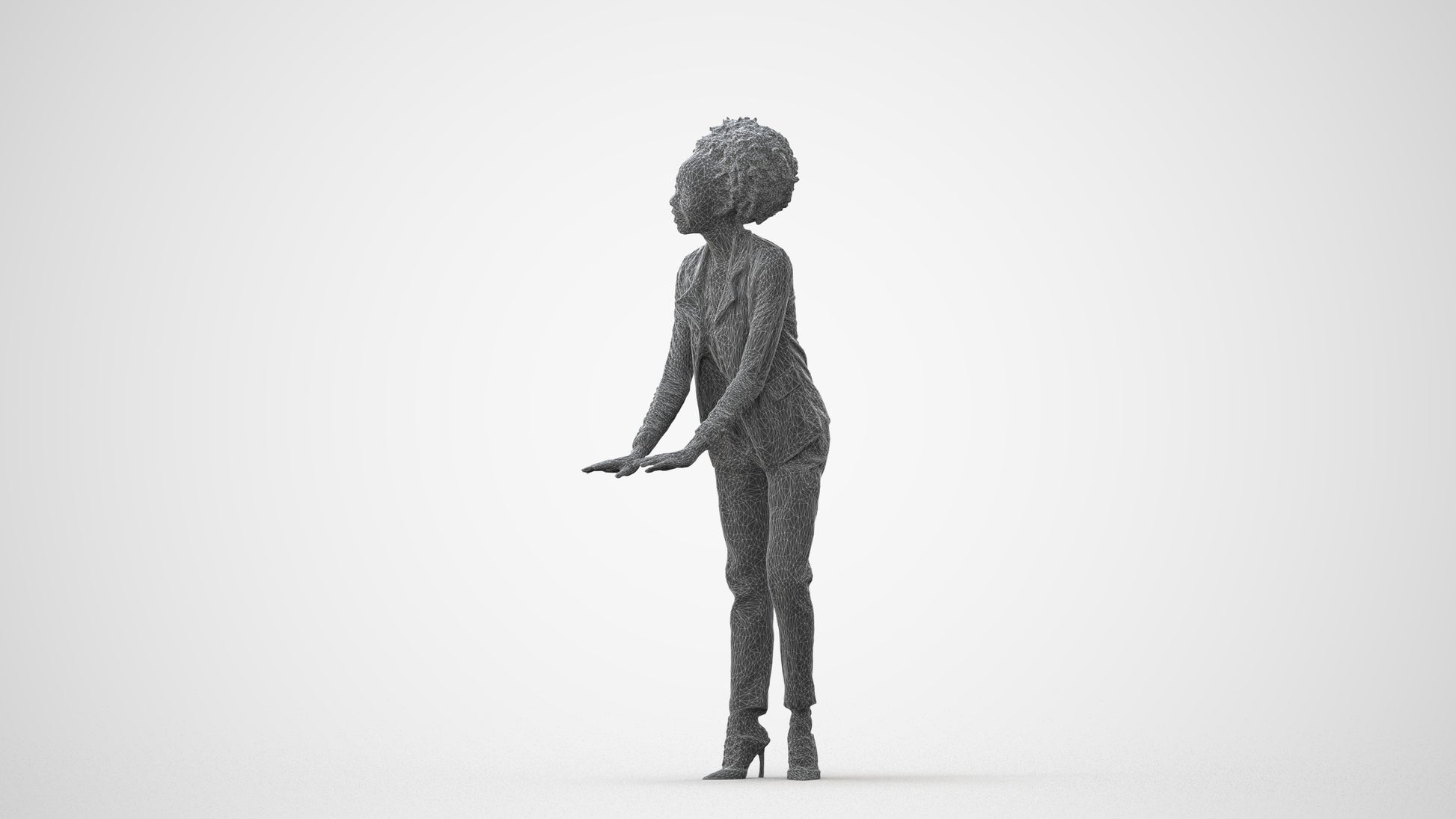 realistic 3D human woman business standing, archviz people FBX OBJ for Blender, square thumbnail