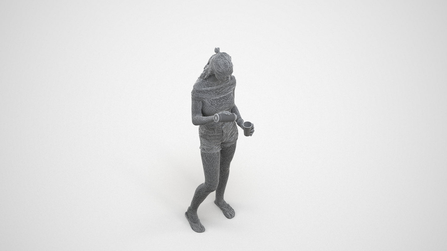 scanned 3D girl casual standing, photogrammetry people for Enscape and V-Ray, wireframe three-quarter view