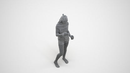 scanned 3D girl casual standing, photogrammetry people for Enscape and V-Ray, wireframe three-quarter view