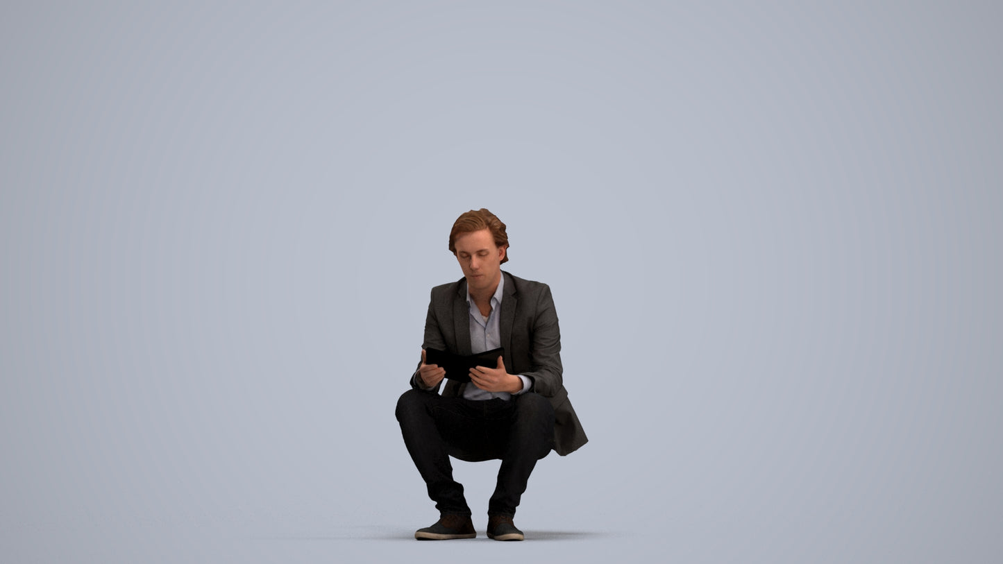 realistic 3D man business, scanned archviz people for Blender and 3ds Max, standing pose render