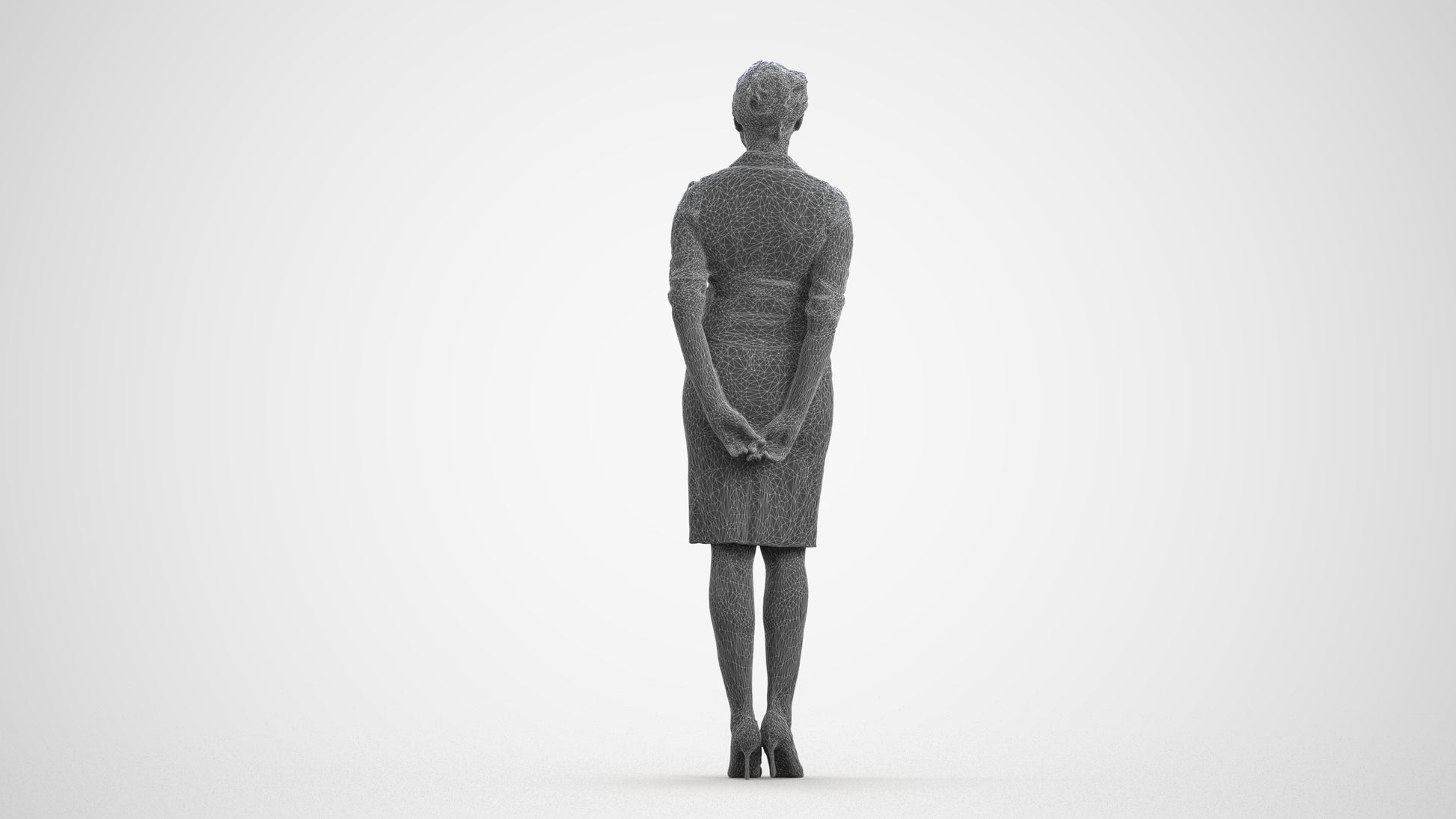realistic 3D people woman hospitality, render-ready for V-Ray and Corona, FBX OBJ, wireframe front view