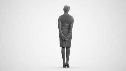 realistic 3D people woman hospitality, render-ready for V-Ray and Corona, FBX OBJ, wireframe front view