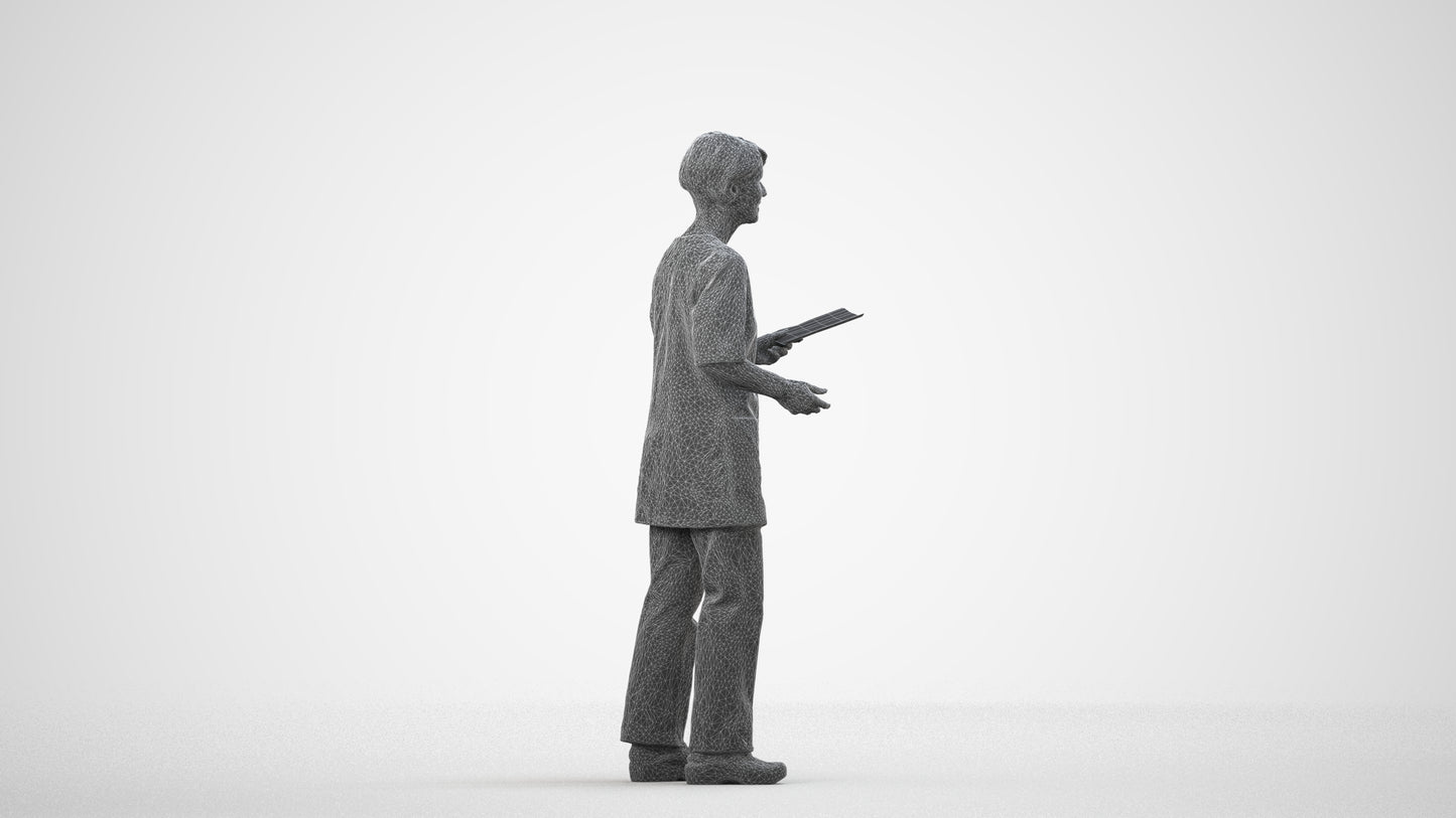 photogrammetry 3D senior woman medical, realistic human model archviz FBX, wireframe side view