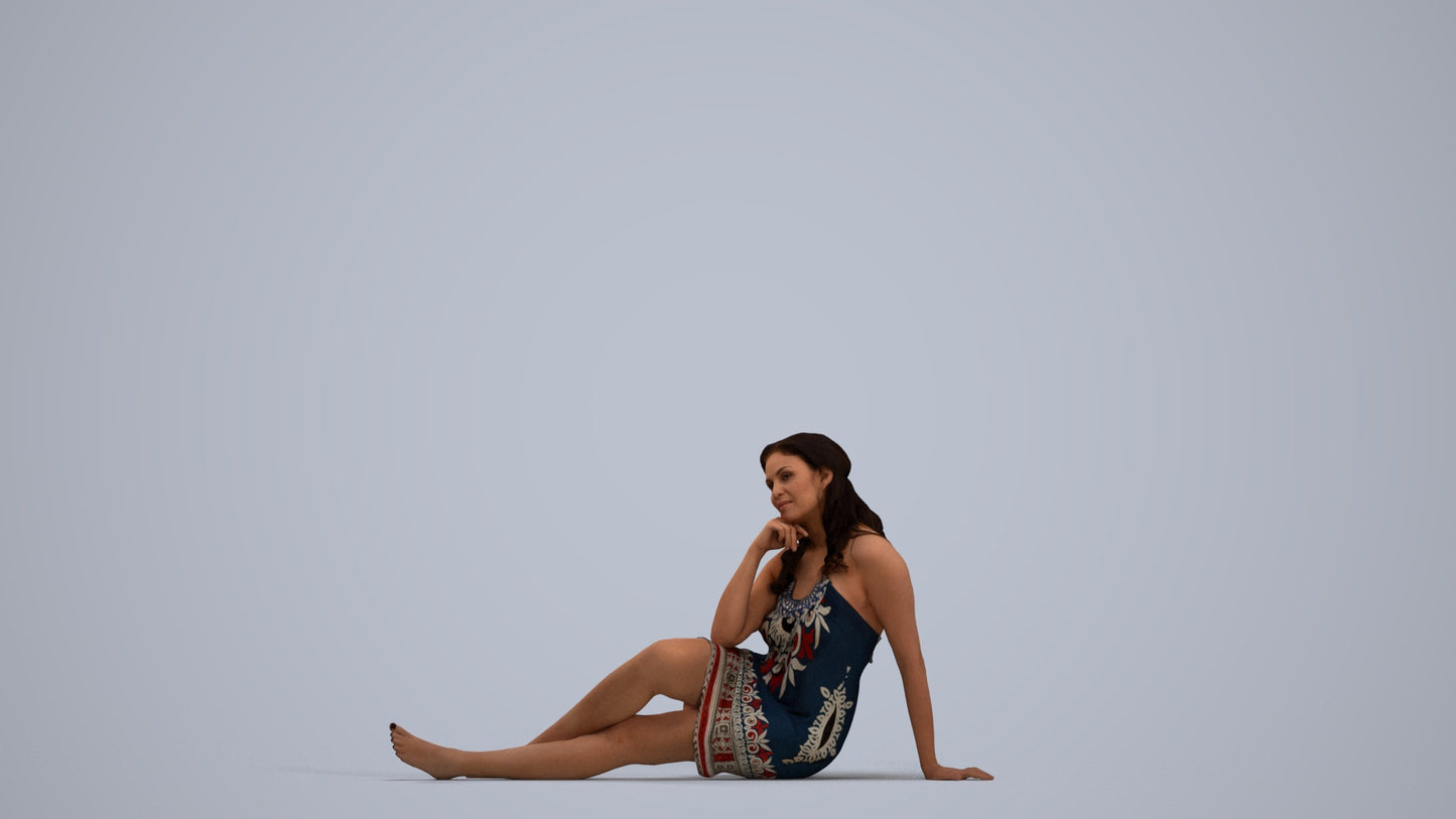 3D human model woman pool, photogrammetry scanned person for archviz, standing pose render