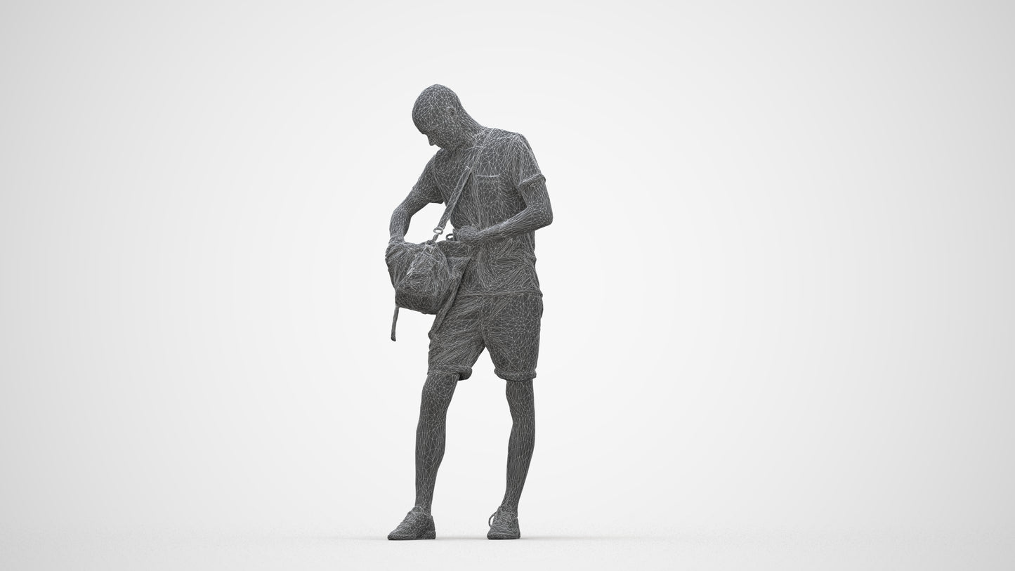 realistic 3D people man casual standing, render-ready for V-Ray and Corona, FBX OBJ, wireframe back view