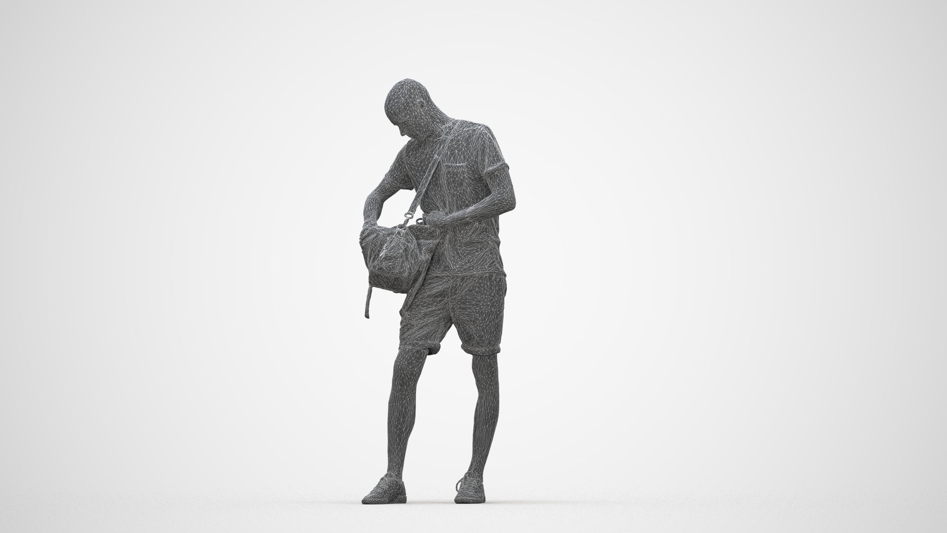 realistic 3D people man casual standing, render-ready for V-Ray and Corona, FBX OBJ, wireframe back view