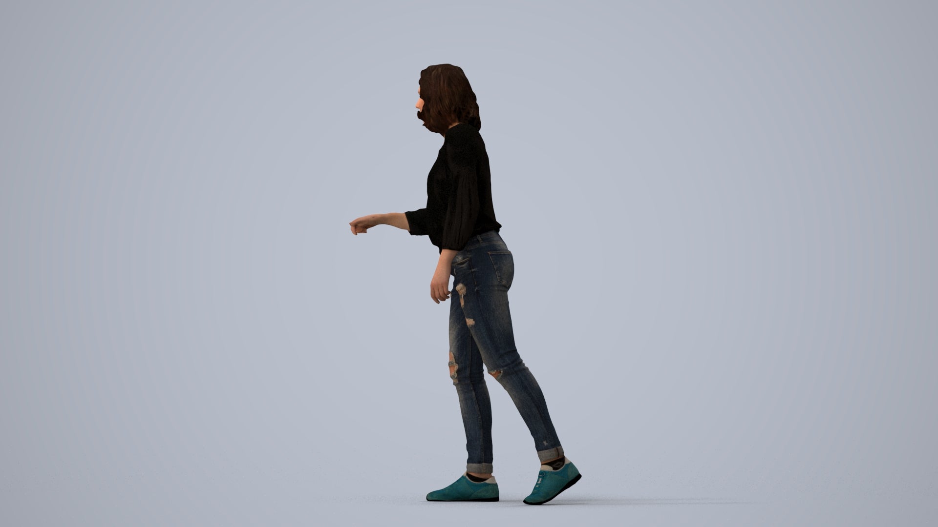 realistic 3D human woman casual mix, archviz people FBX OBJ for Blender, three-quarter view render