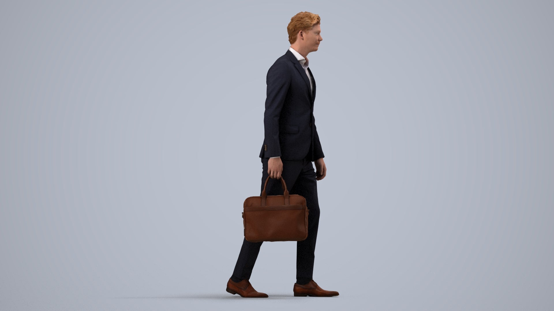 3D human model man business, photogrammetry scanned person for archviz, side view render