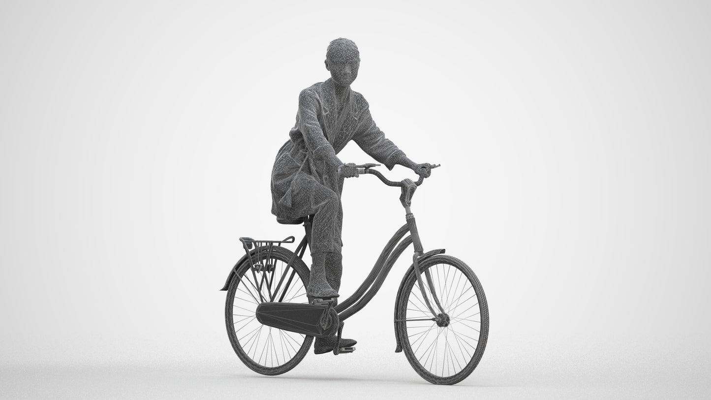 scanned 3D woman casual cycling, photogrammetry people for Enscape and V-Ray, three-quarter front view render