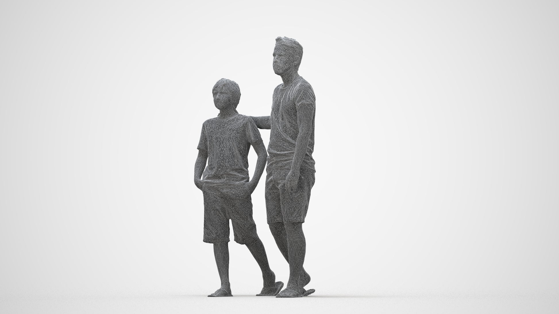realistic 3D human boy casual kids, archviz people FBX OBJ for Blender, wireframe back view