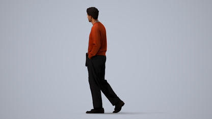 3D people model man casual walking, scanned human for 3ds Max rendering, three-quarter view render