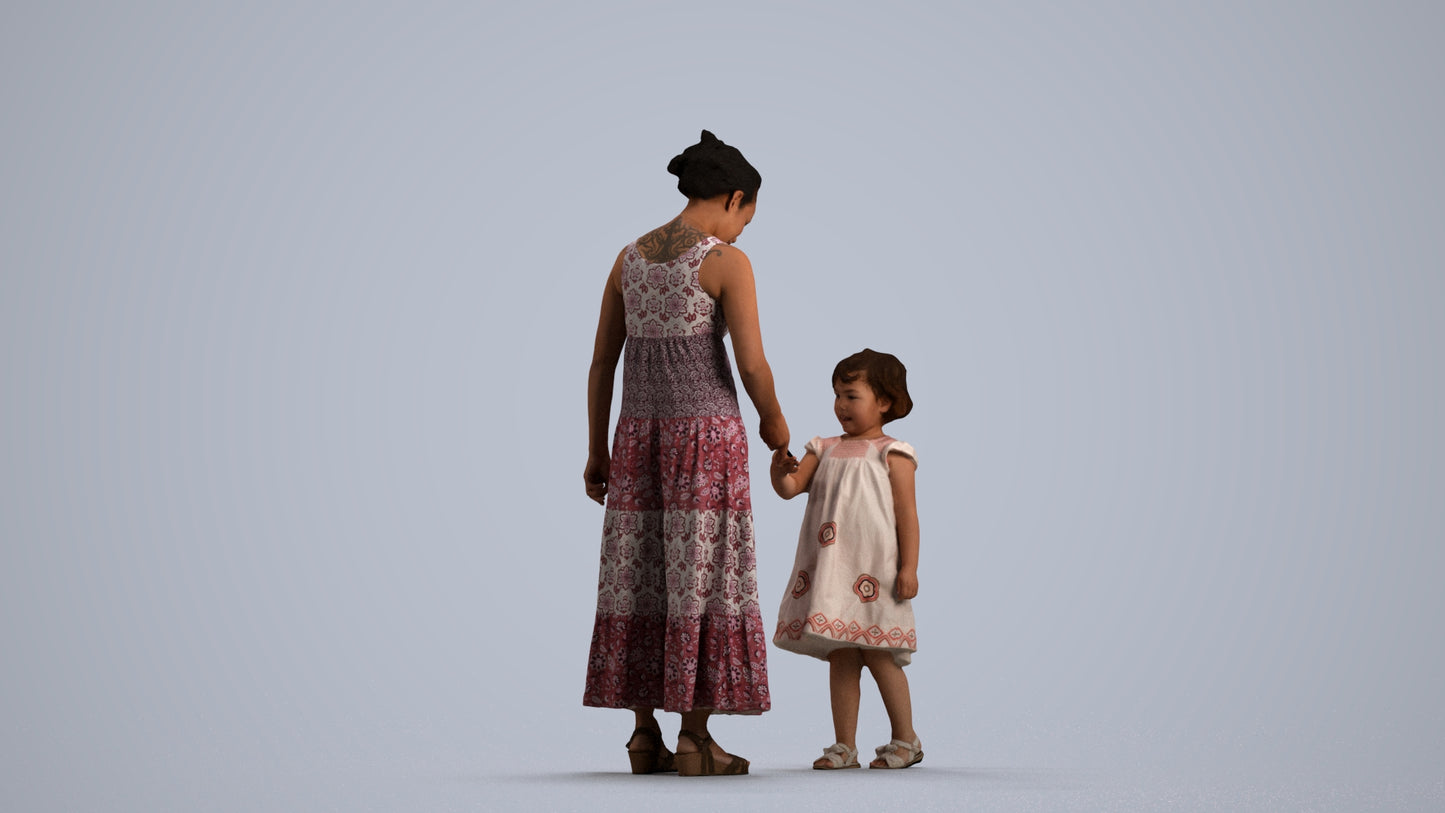 realistic 3D girl casual kids, scanned archviz people for Blender and 3ds Max, front view render