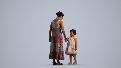 realistic 3D girl casual kids, scanned archviz people for Blender and 3ds Max, front view render
