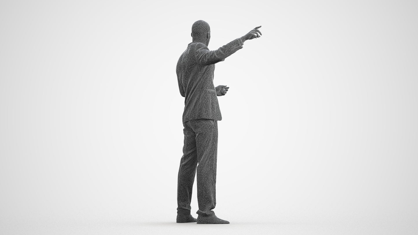 realistic 3D man business, scanned archviz people for Blender and 3ds Max, wireframe front view