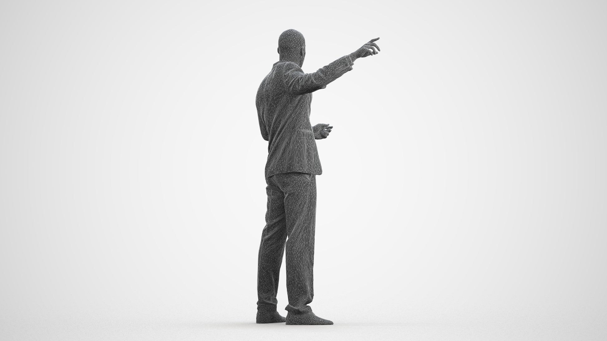 realistic 3D man business, scanned archviz people for Blender and 3ds Max, wireframe front view