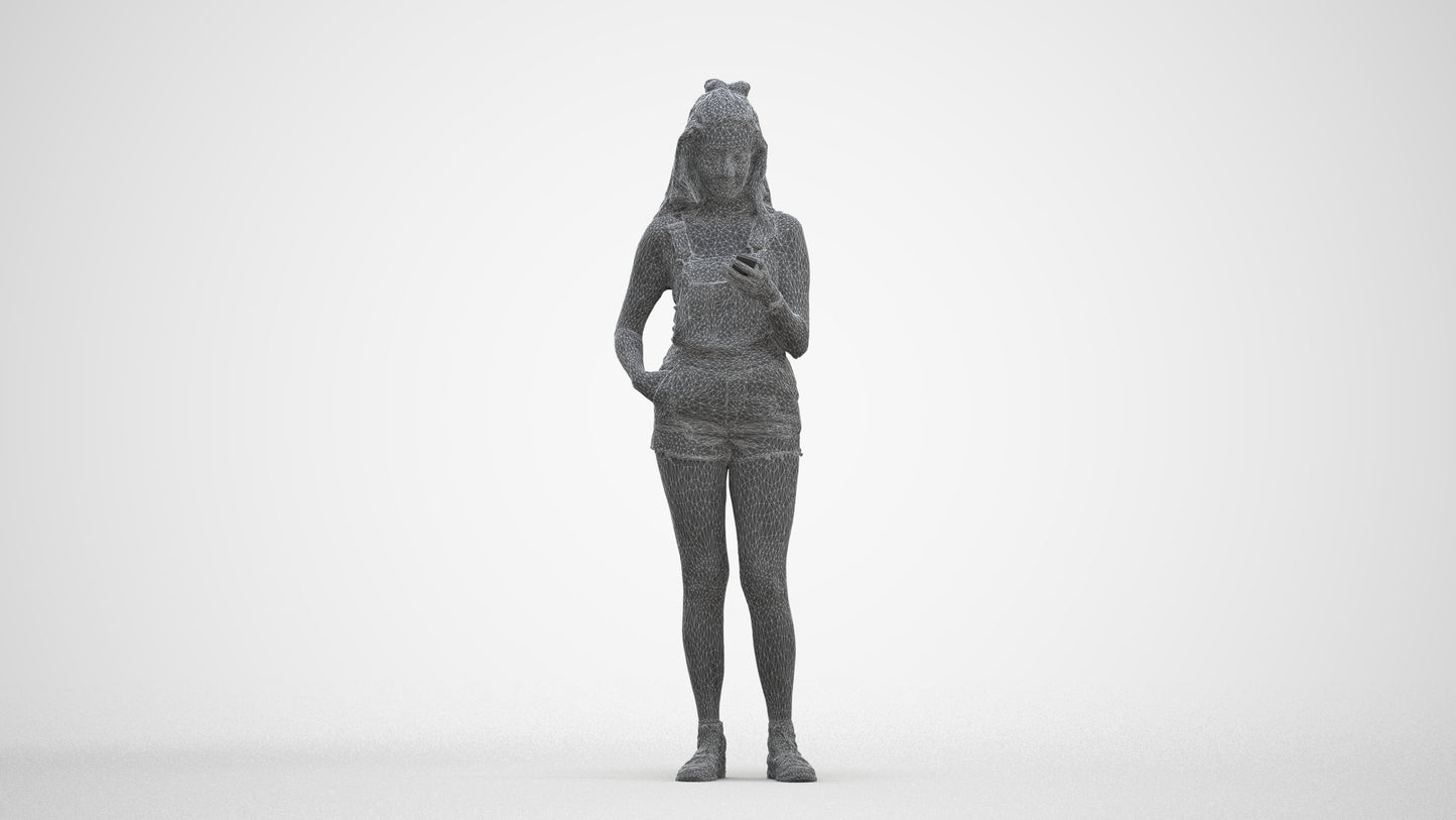 realistic 3D people woman casual standing, render-ready for V-Ray and Corona, FBX OBJ, three-quarter front view render
