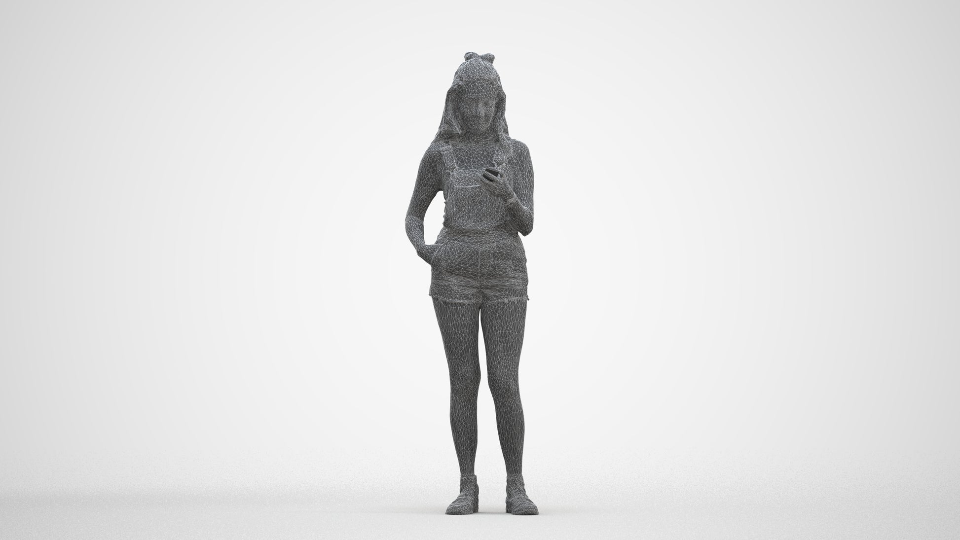 realistic 3D people woman casual standing, render-ready for V-Ray and Corona, FBX OBJ, three-quarter front view render