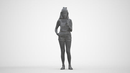 realistic 3D people woman casual standing, render-ready for V-Ray and Corona, FBX OBJ, three-quarter front view render