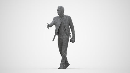 3D human model man casual walking, photogrammetry scanned person for archviz, wireframe back view
