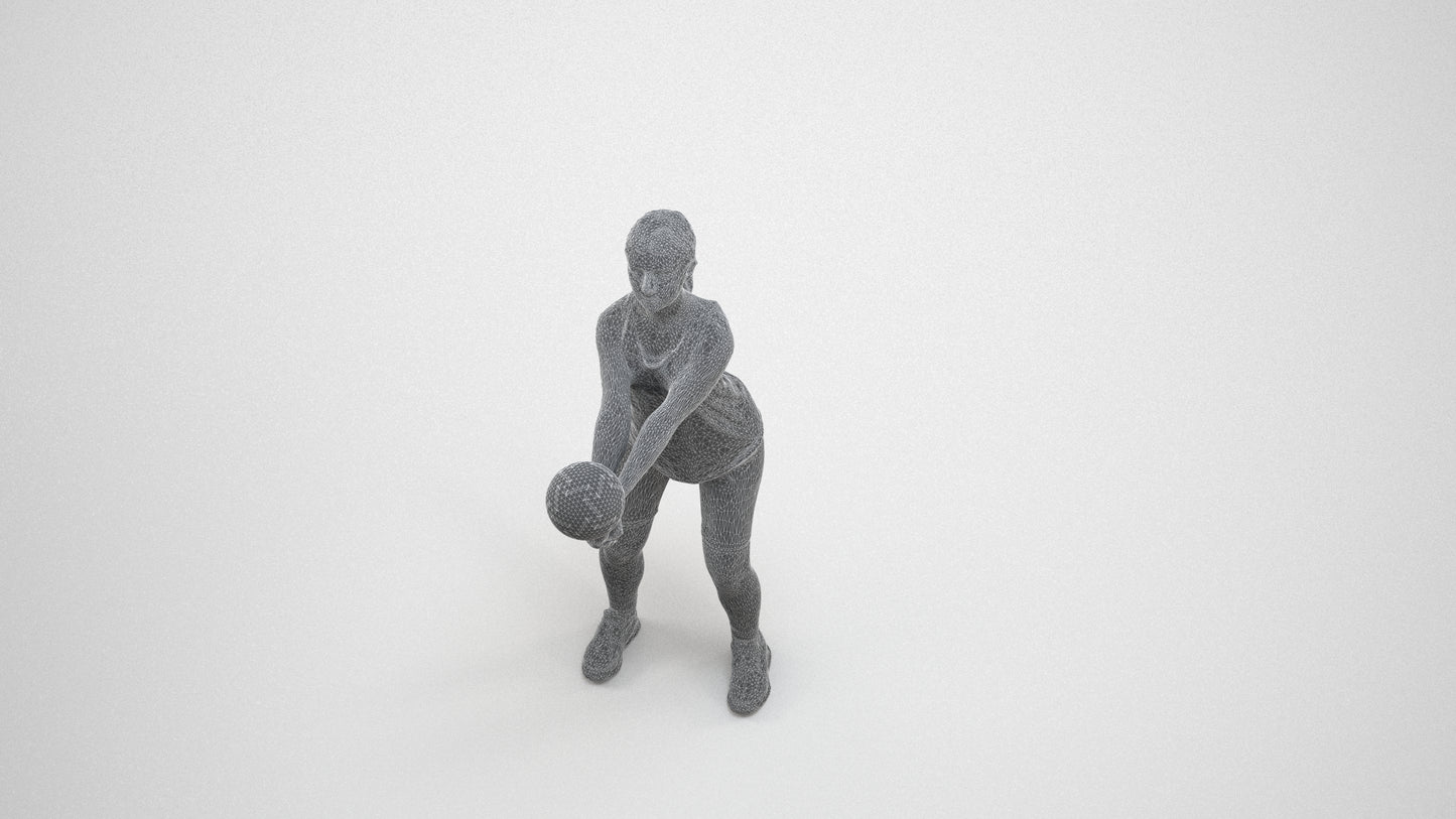 photogrammetry 3D girl sport, realistic human model archviz FBX, wireframe three-quarter view