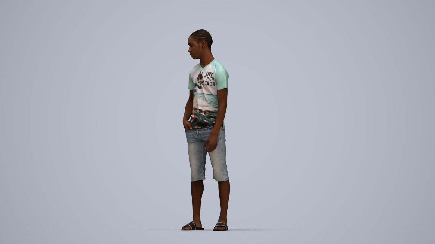 photogrammetry 3D boy casual kids, realistic human model archviz FBX, top-down view render