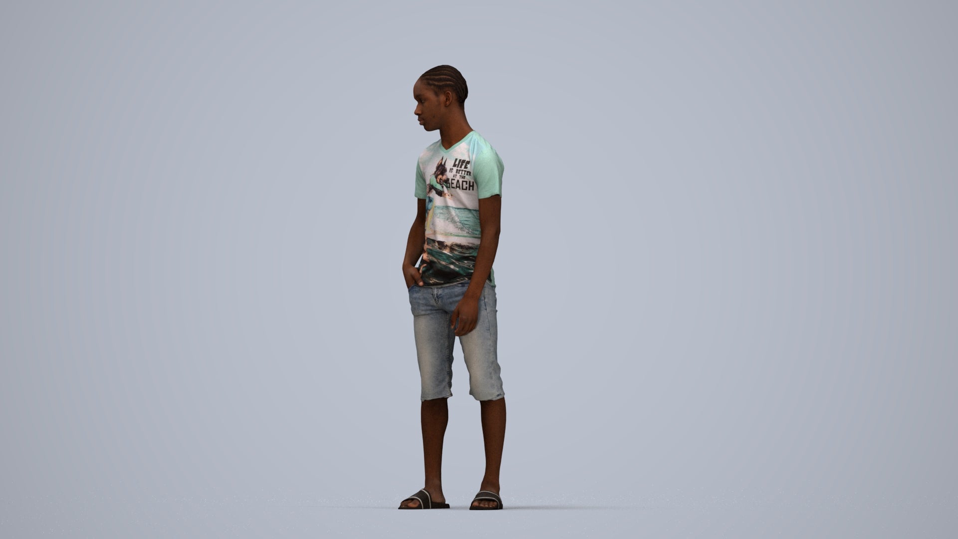 photogrammetry 3D boy casual kids, realistic human model archviz FBX, top-down view render
