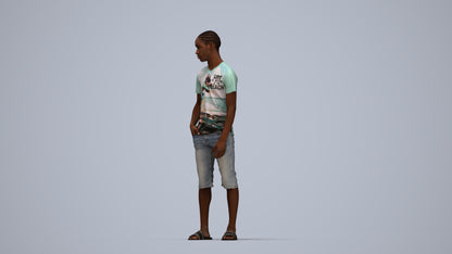 photogrammetry 3D boy casual kids, realistic human model archviz FBX, top-down view render