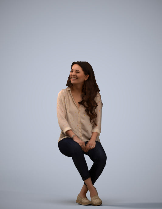 realistic 3D human woman casual sitting, archviz people FBX OBJ for Blender
