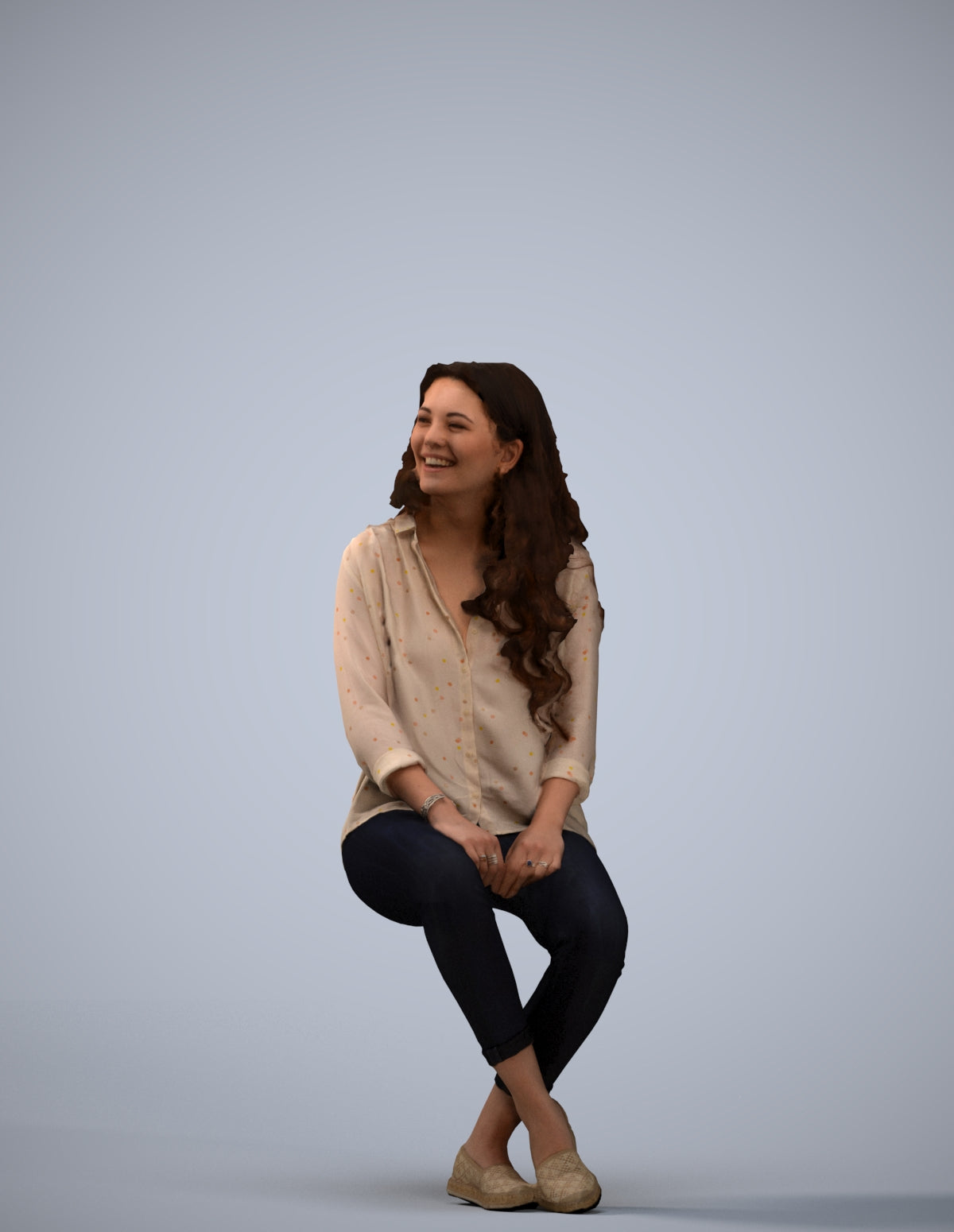 realistic 3D human woman casual sitting, archviz people FBX OBJ for Blender