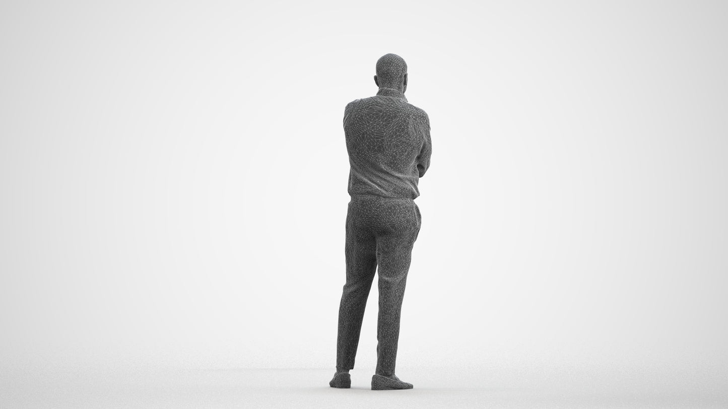 3D people model man business, scanned human for 3ds Max rendering, wireframe front view
