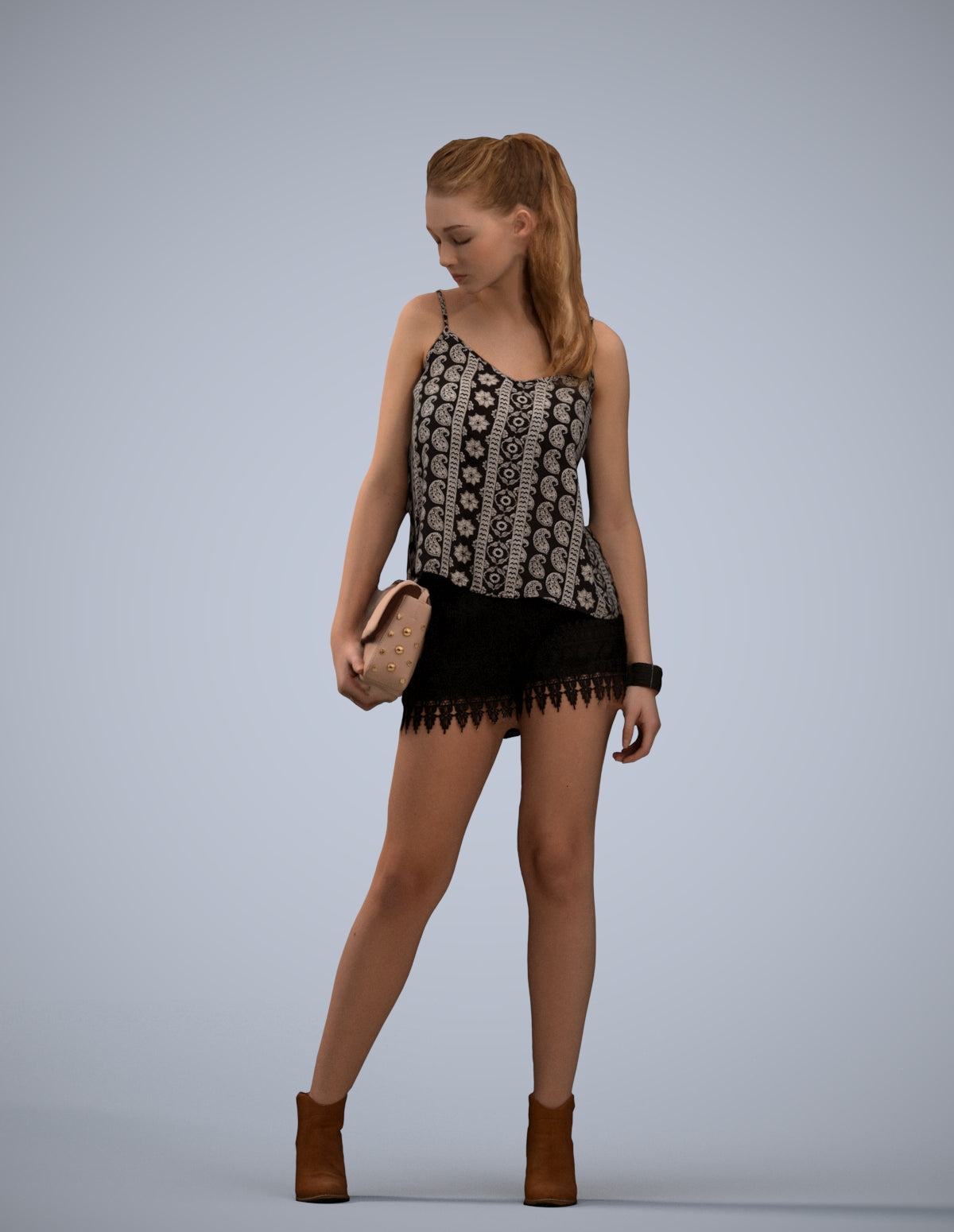 3D scanned girl standing casual, photorealistic archviz people for Enscape and SketchUp