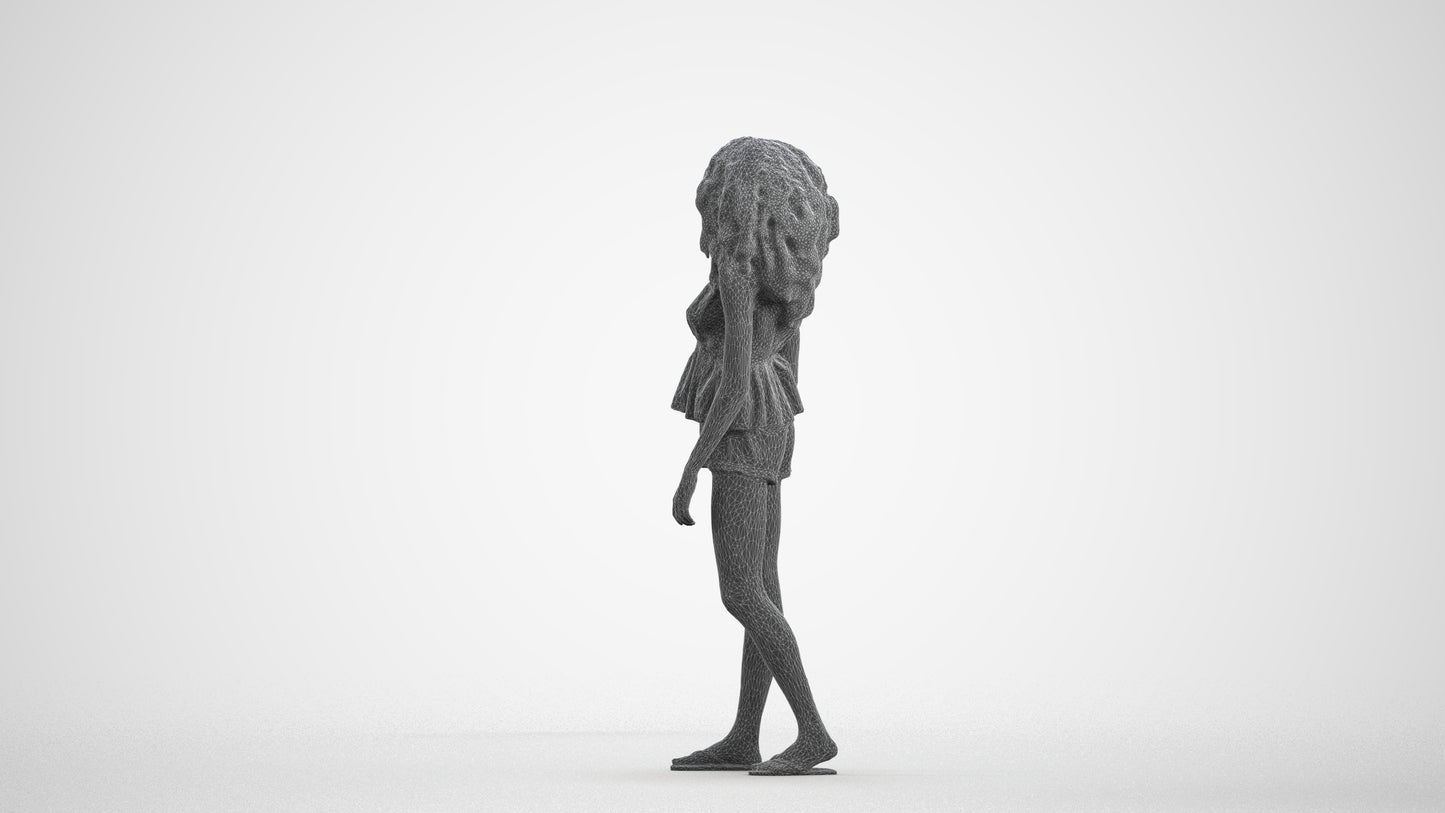 scanned 3D woman casual standing, photogrammetry people for Enscape and V-Ray, wireframe front view